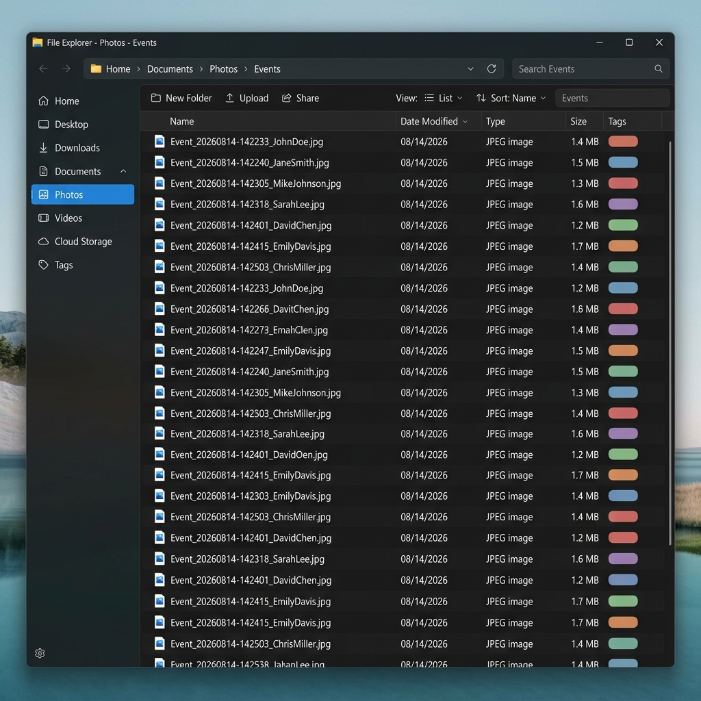 File explorer showing chronologically named photo files