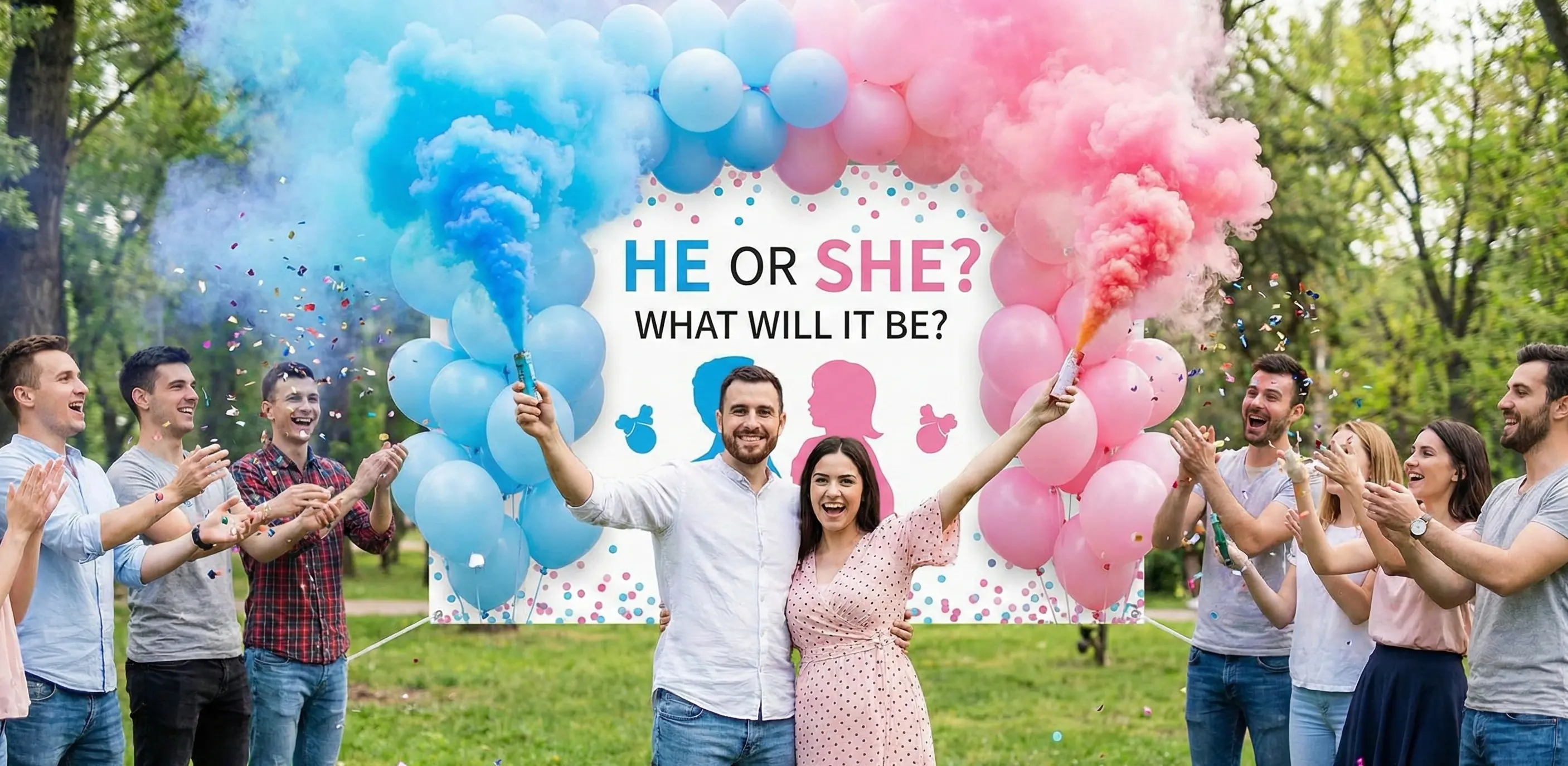 Gender reveal guests scanning QR code for photo and video sharing with EventSnap