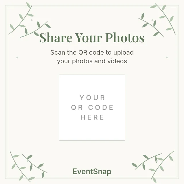 Sage green wedding QR code table card template with eucalyptus greenery on cream background