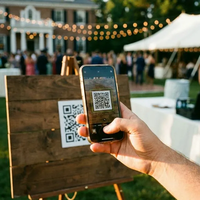 Wedding DJ announcing the QR code photo sharing instructions